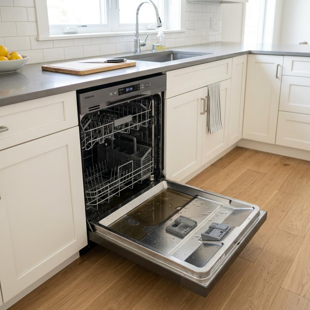 Dishwasher with standing water in the bottom tub