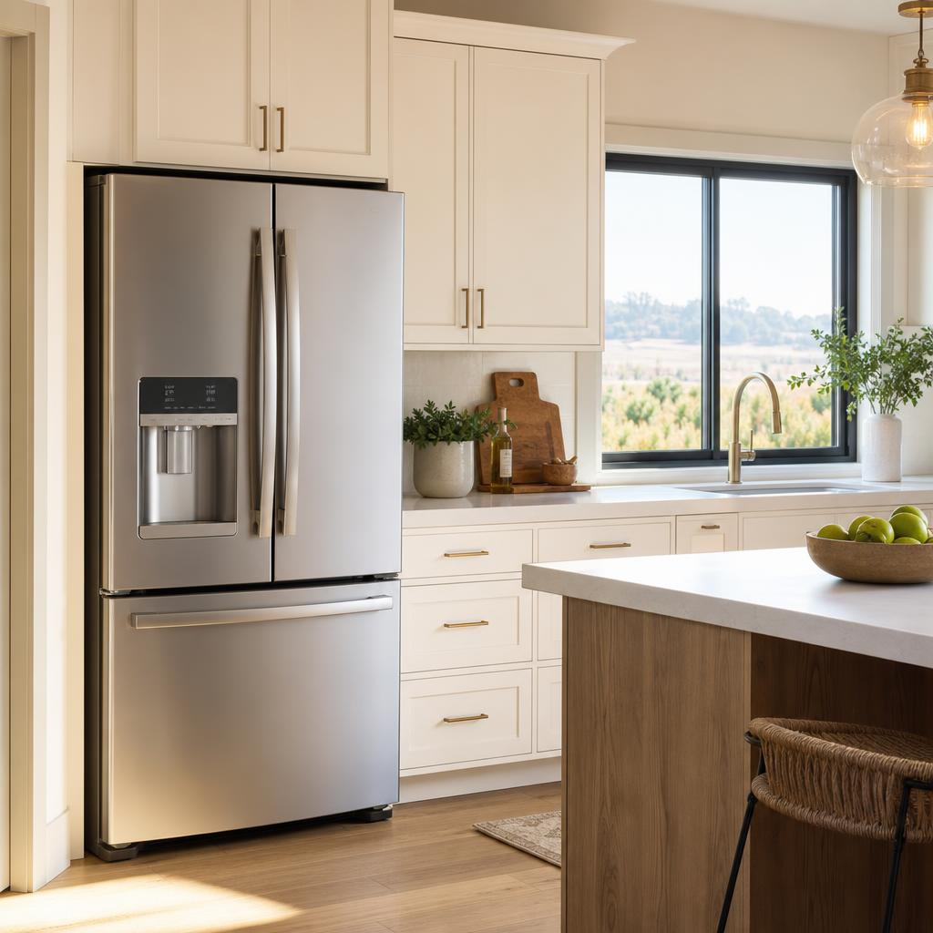 Modern refrigerator in a bright Central Valley kitchen